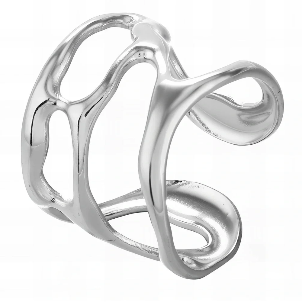 Silver Tone Stainless Steel Ring Adjustable Abstract Modern Edgy Cool Girl - Picture 1 of 3